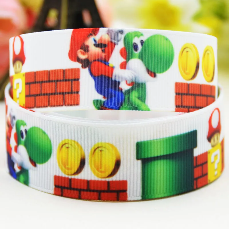 7/"(22 мм) вечерние Сатиновые ленты с принтом героев из мультфильма" Super Mario Bros ", X-02100, OEM, 10 ярдов