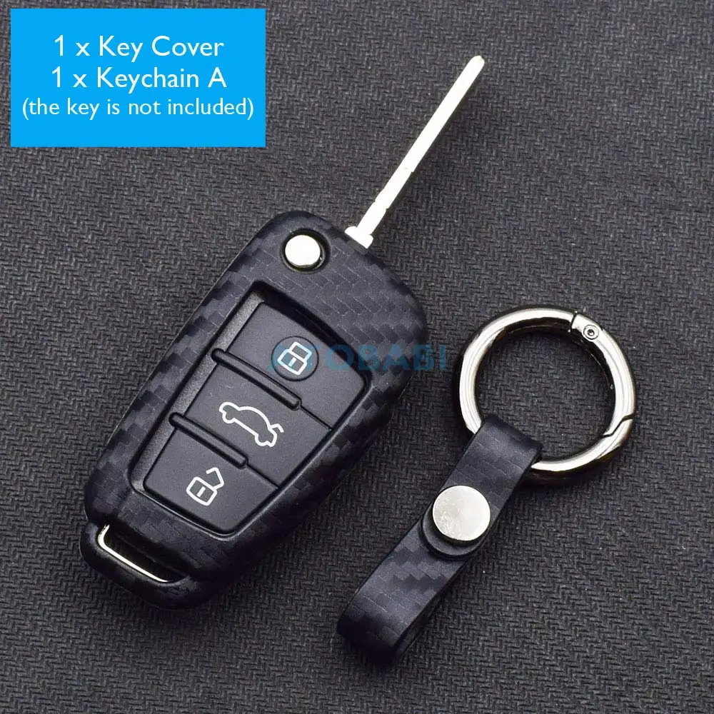 Keychain A ATOBABI ключи чехол с изображением карбоновой нити брелок для Audi гибкие чехлы из термопластичного полиуретана(A1 A2 A3 A5 TT Q3 R8 S6 S7 SQ5 RS5 флип дистанционного ключа оболочки крышки - Название цвета: Keychain A