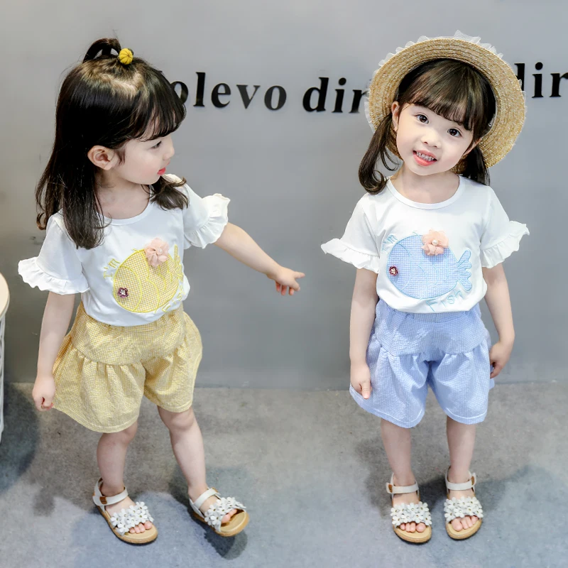 Лидер продаж милый летний костюм с короткими рукавами в Корейском стиле для