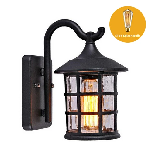 Black Include Bulb Античный деревенский Железный водонепроницаемый уличный настенный светильник винтажный Керосиновый Фонарь светильник ржавый матовый черный коридор настенный светильник для коридора - Цвет абажура: Black Include Bulb