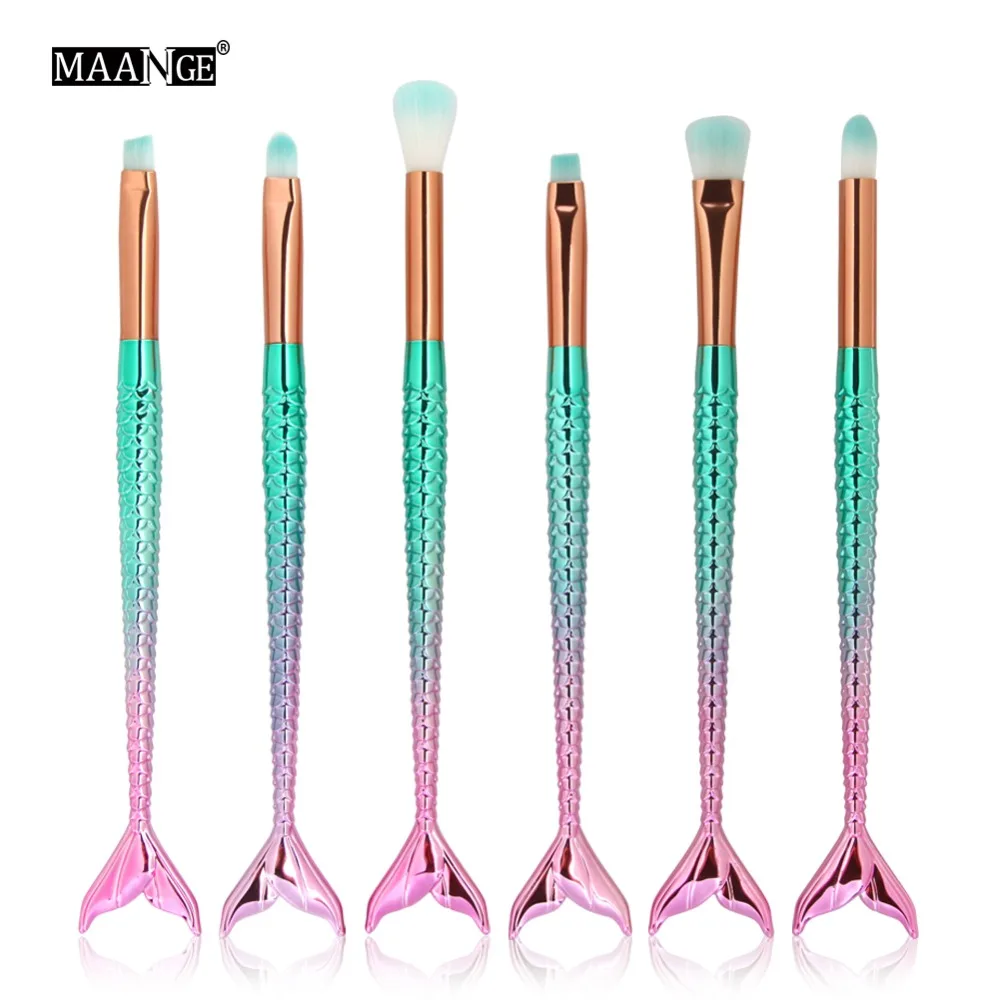 6pcs-blue MAANGE 6/10 шт. Русалка Красота набор кистей для макияжа Косметика Тени для век порошок для губ BlendMake кисти для макияжа Набор инструментов - Handle Color: 6pcs-blue
