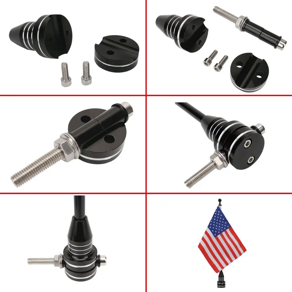 NAWOUK Rear Side Mount Luggage Rack Motorcycle US USA American Flag Pole For Harley Sportster Touring Honda Goldwing CB VTX CBR |