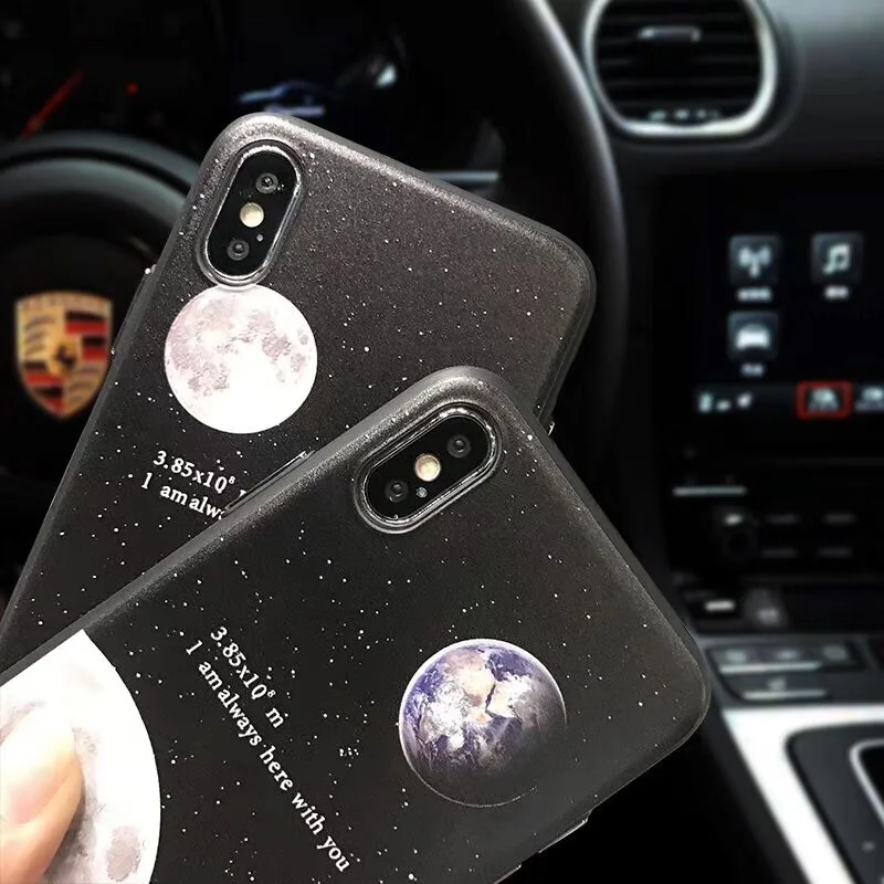 Netarlier Good Case For iPhone X &quotI am always here with you&quot The Earth And moon Couple Phone Cases Silicon Soft Back Cover |