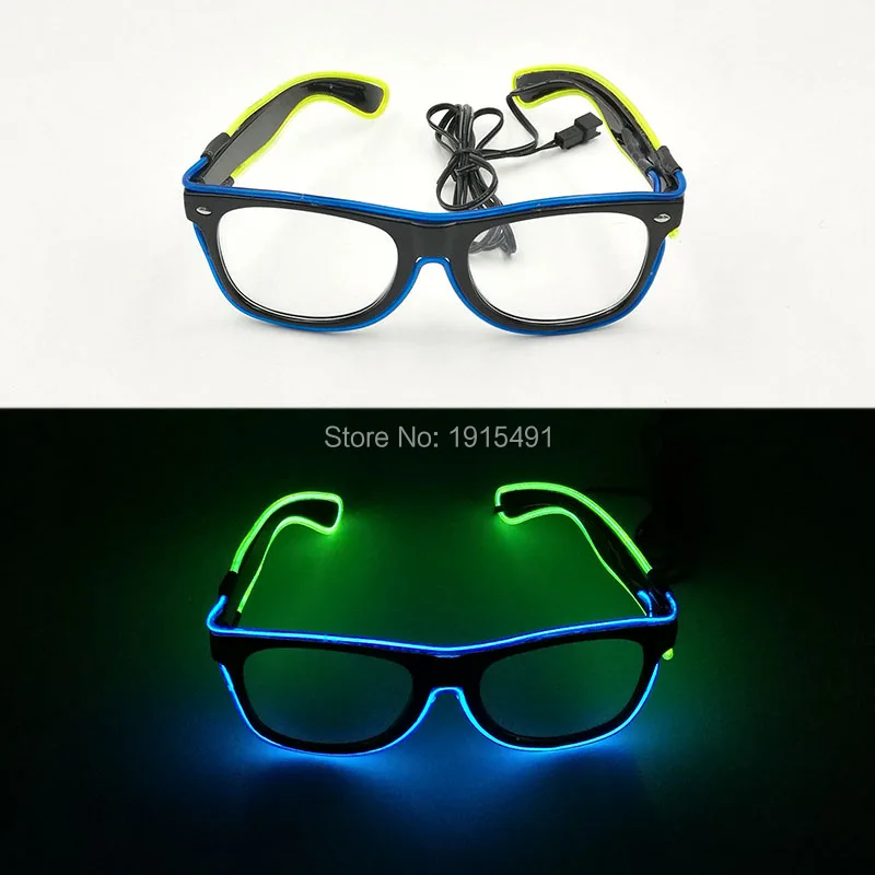 Яркие двухцветные смешанные синие + светло-зеленые EL провода очки праздничное