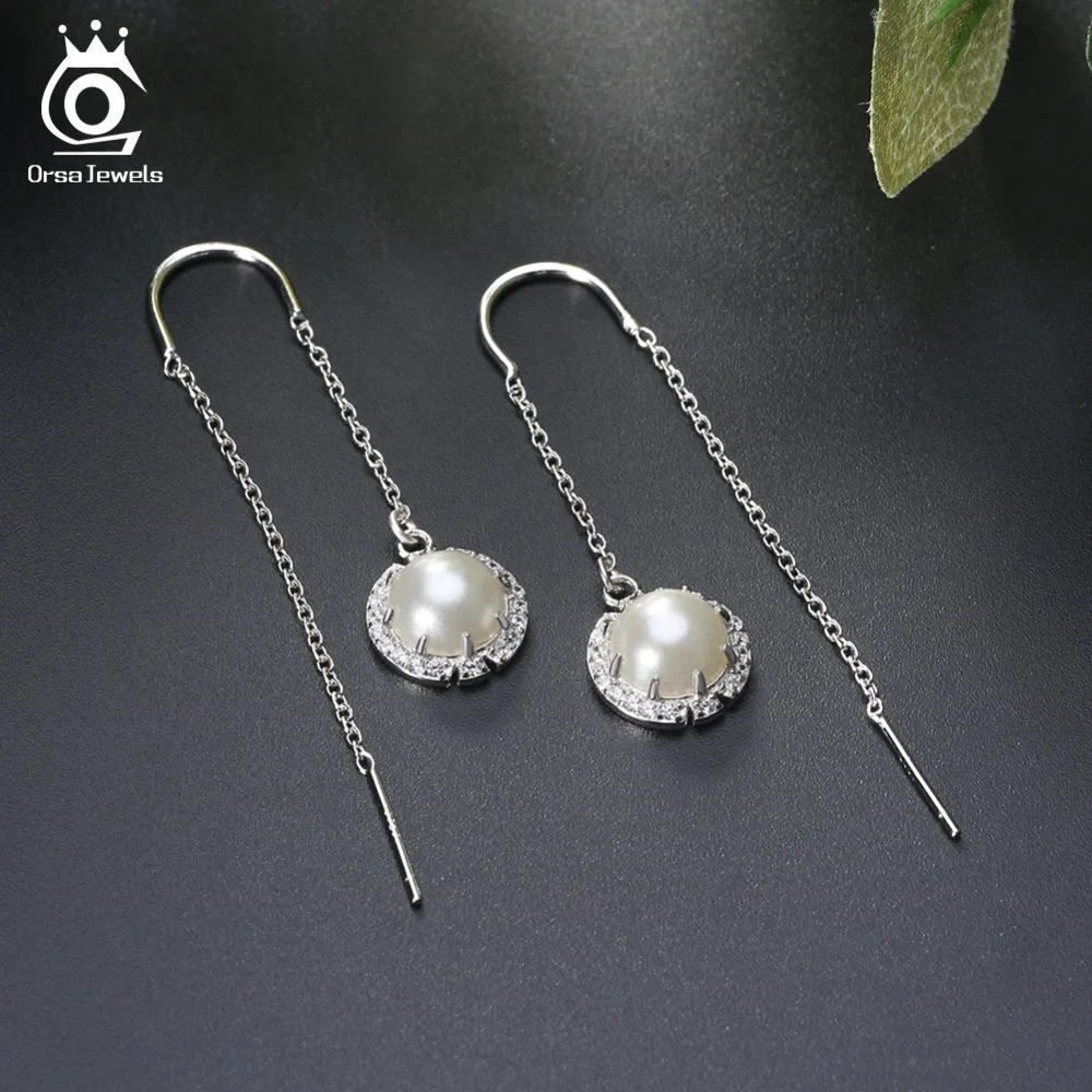 ORSA JEWELS, серебряные серьги из натуральной 925 пробы для женщин, серьги-капли с искусственным жемчугом, модные женские элегантные ювелирные изделия SE74-Z