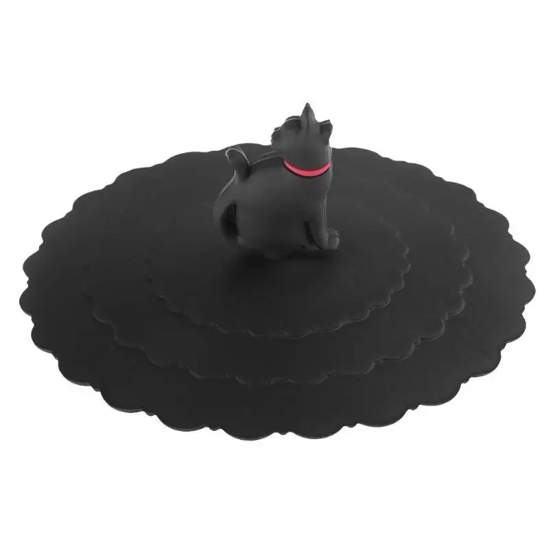 black cat Противопылевые силиконовые крышки для чайная чашка с крышкой Герметичная, силиконовая крышка для чашки термостойкие многоразовые герметичные крышки кухонные аксессуары - Цвет: black cat