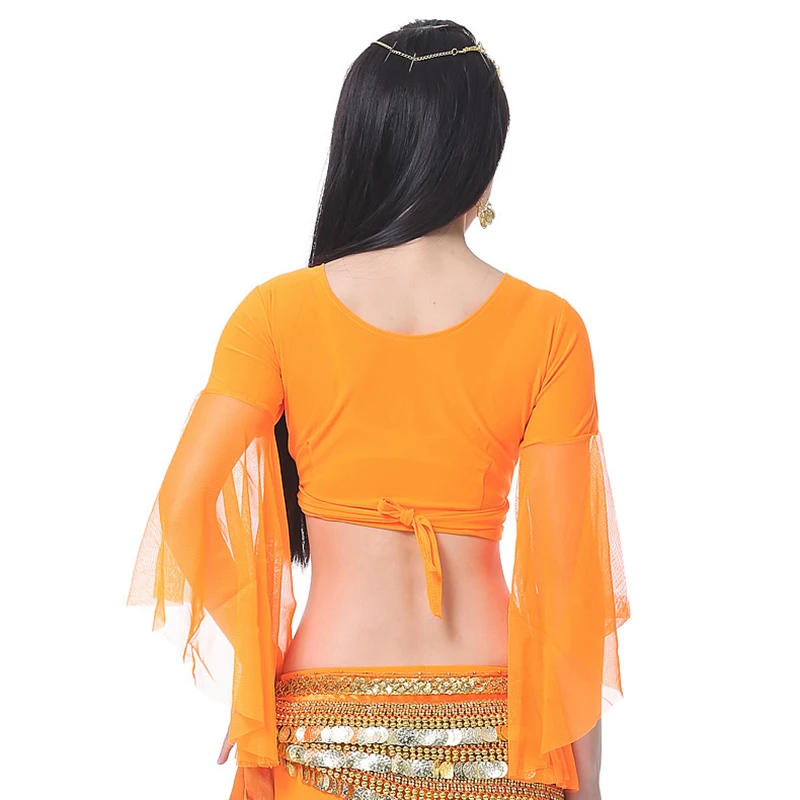 Женский топ для танца живота 12 цветов с расклешенными рукавами и V образным