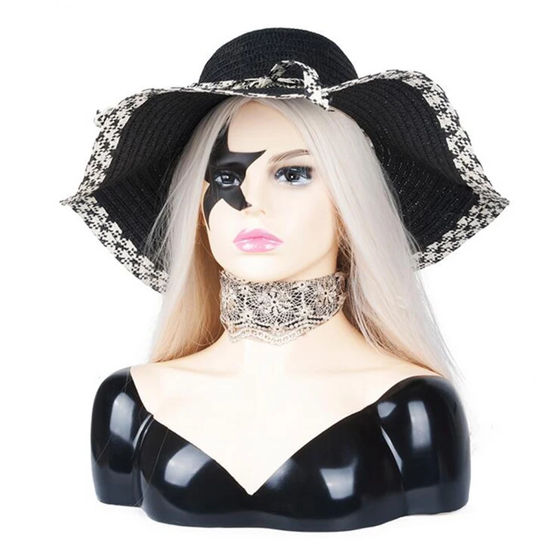 New High-end luxury Female Realistic Mannequin Head PVC Wig Hat Glasses Diamond Necklace Display Mold Stand Black Star