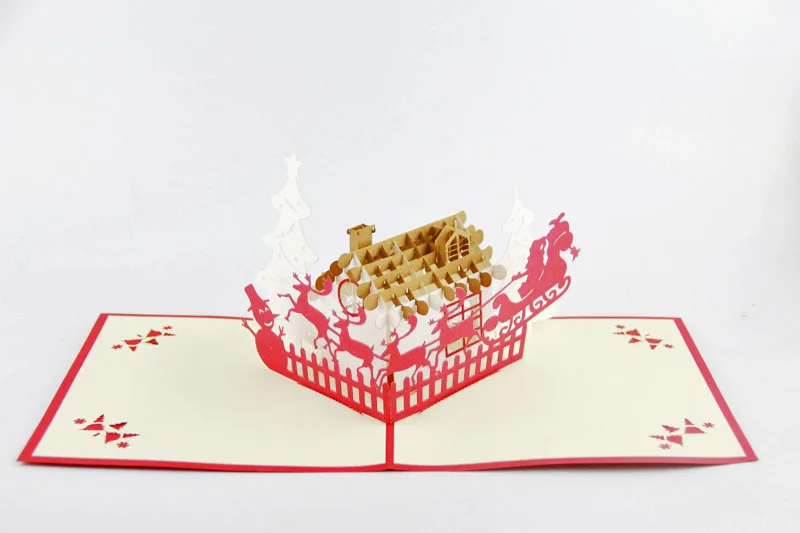 Рождественская открытка с оленем и домом/3D карта kirigami/открытки ручной работы