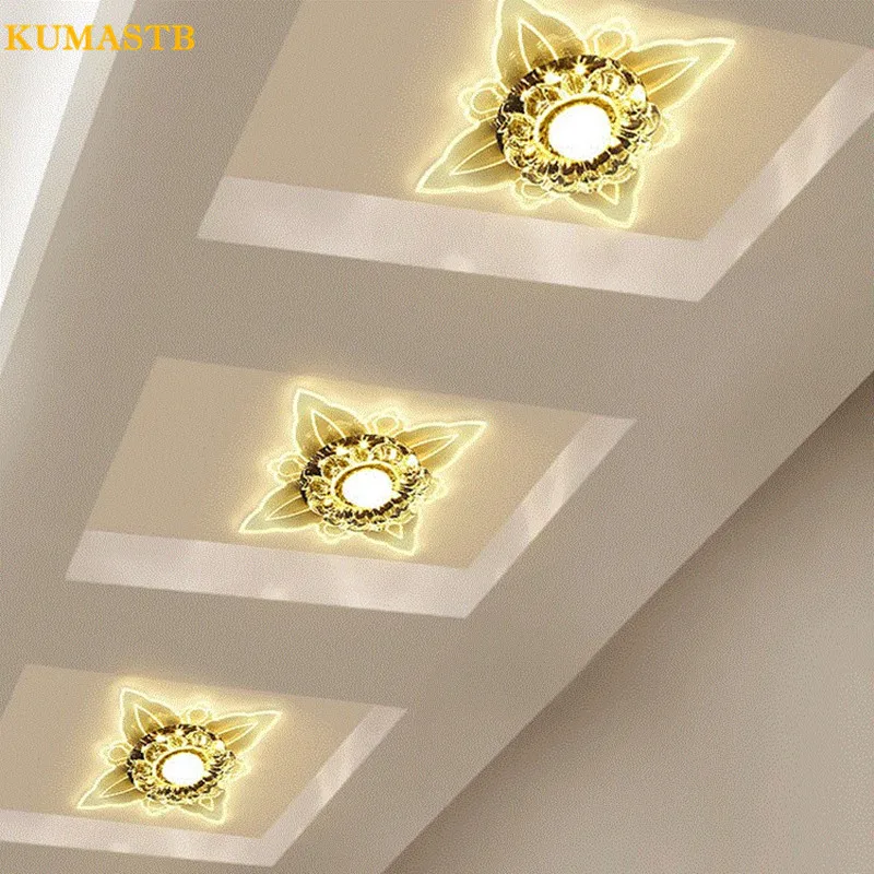 Креативный светодиодный потолочный светильник с кристаллами и цветами