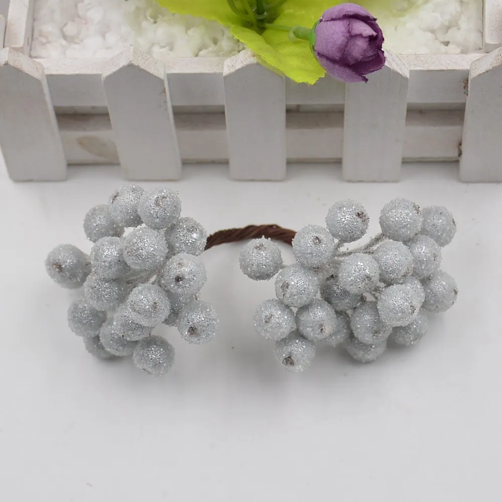 Серебристый 20 шт., 40 головок, искусственный цветок, жемчуг, гранат, искусственные ягоды для украшения свадьбы, сделай сам, скрапбукинг, декоративные - Цвет: Серебристый