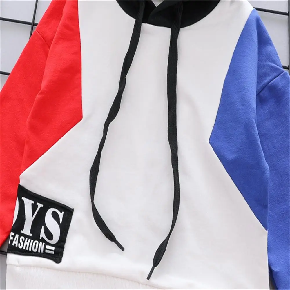 2018 New Boy Autumn Clothing 1-2-3-4 Years Old Baby Cotton Long-Sleeved Hooded Color Matching Coat Fake Two-Piece Sports Suits |
