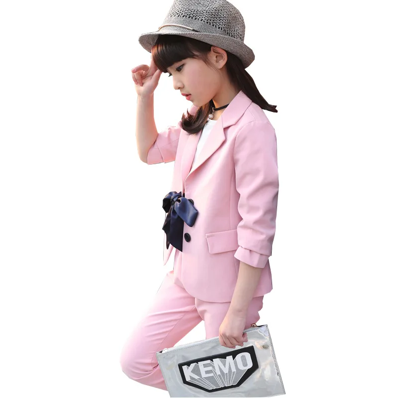 Розовый костюм с большим бантом для девочек костюмы свадьбы Enfant Garcon Mariage блейзер