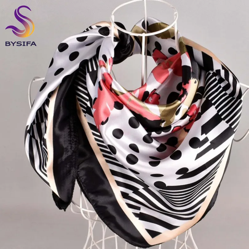 black striped dot Lenco женский розовый Шелковый шарф с принтом, 90*90 см многоцветный сатин шарф шаль для дам, модный платок весенние шелковые шарфы - Цвет: black striped dot