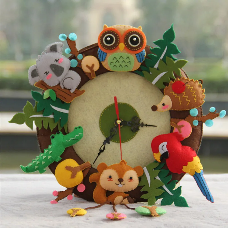 animal forest DIY мультфильм сова музыка настенные часы в форме нетканые Гостиная ручной работы часы резка ткань подвесные часы - Цвет: animal forest