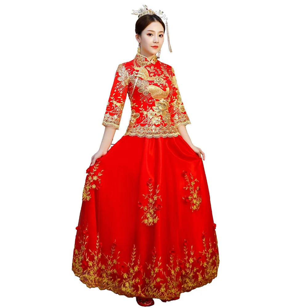 Шанхай история Длинные платья Cheongsam с вышивкой красные Qipao для женщин