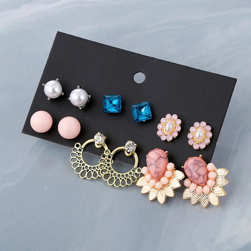 YANG&ampRH 2019 New Simulated Pearl Stone Earrings Sets for Women Korean Stud Set Personality Party Clothing Jewelry | Украшения и