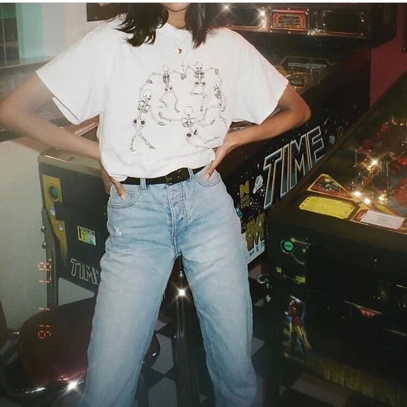 Женская футболка для танцев PUDO HJN со скелетом белая хипстерская Tumblr Grunge|Футболки|