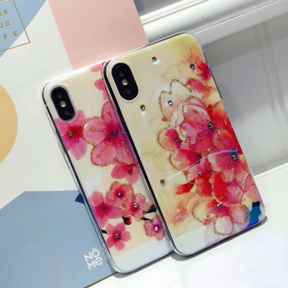ZMASI Стразы Florals телефона чехол для iPhone X 7 8 мягкий эпоксидной телефон оболочки 6 6s