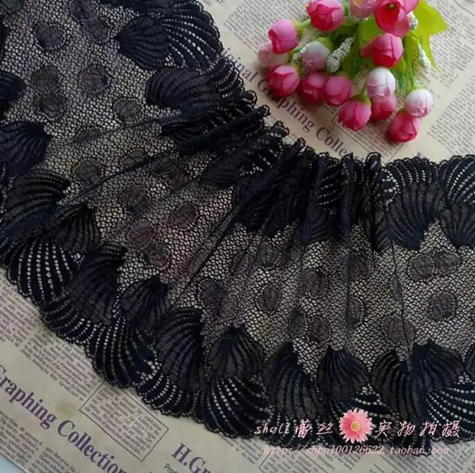 1 Meter 2018 New Arrival 19.5cm Wide French High Quality Lace Trim Elastic Black Fabric for Dress Diy Decoration | Дом и сад