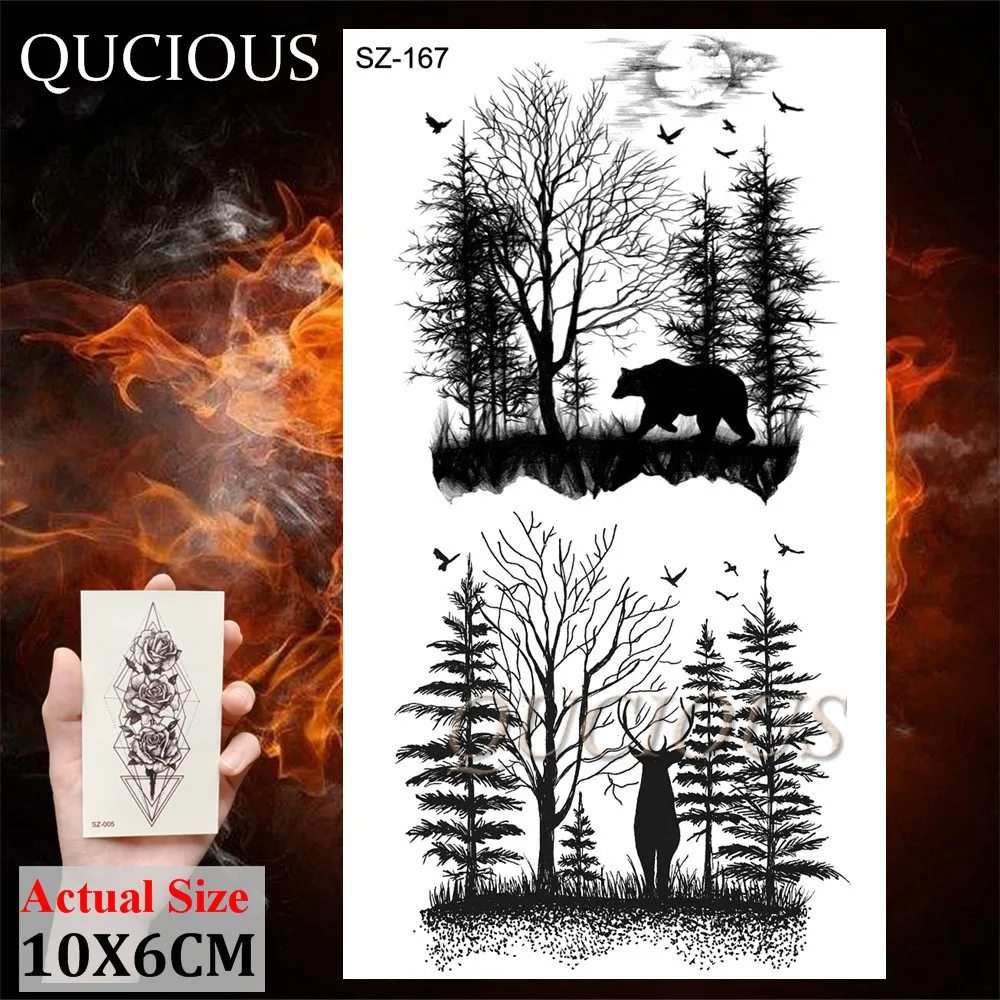 Qucious Black Animal Временные татуировки волк медведь Лось поддельные боди арт живопись рука грудь татуировки для мужчин реалистичные листы наклейки - Цвет: QSZ167