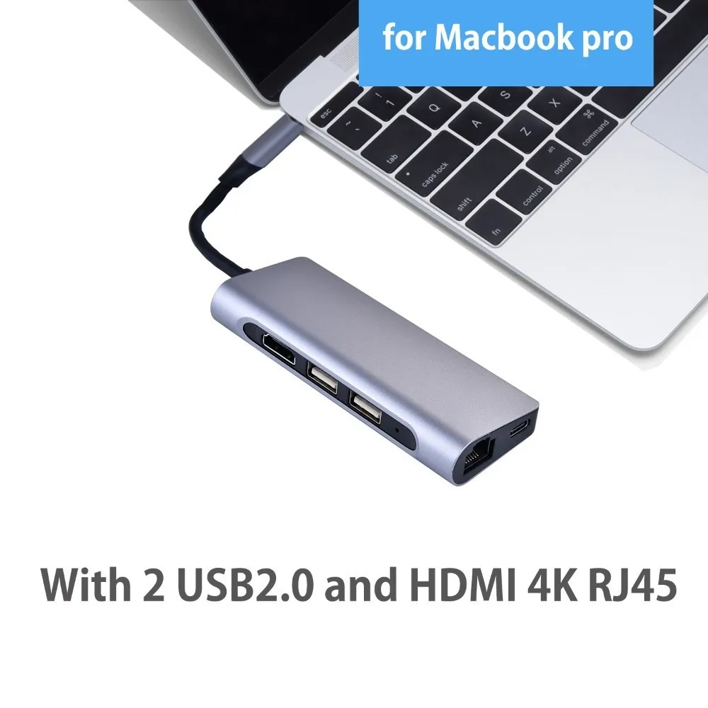 USB Type C HUB Thunderbolt 3 Adapter USB-C Dongle To HDMI 4K with RJ45 PD 2.0 Ports TF Slot Micro SD Card for MacBook pro | Компьютеры и