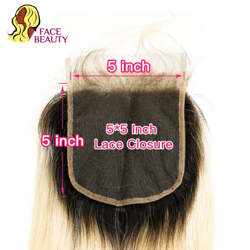 Facebeauty 5x5 кружевное закрытие 1B 613 блонд Омбре медовый цвет бразильские Remy