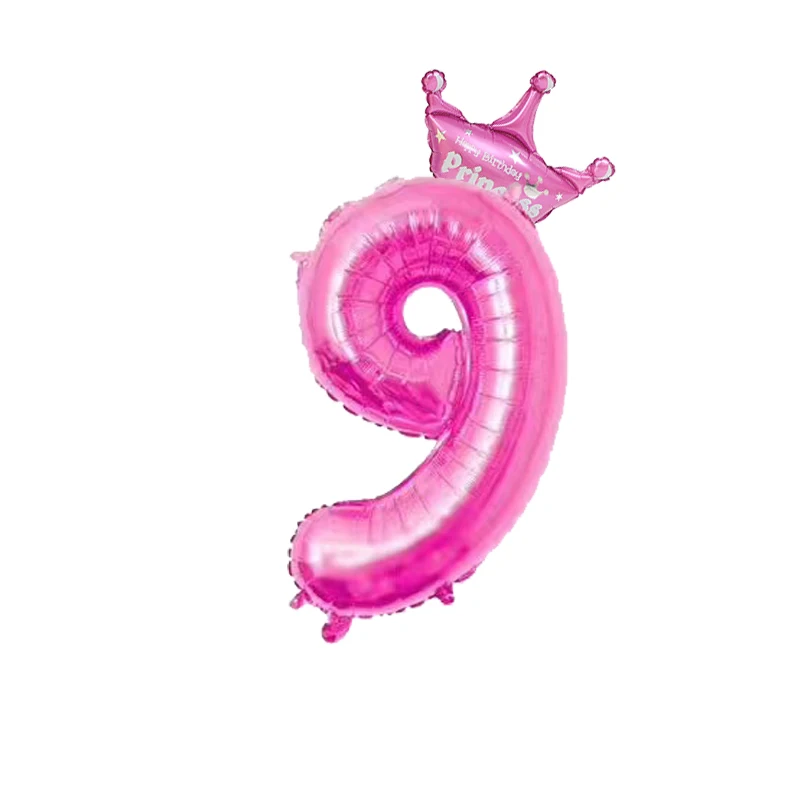 Pink Crown 9 2 шт. 32 дюйма розовый и голубой номер цифры фольги Воздушные шары 1 2 3 4 5 6 7 8 9 лет ребенок Мальчики Девочки День рождения корона фольги воздушный шар Декор - Цвет: Pink Crown 9