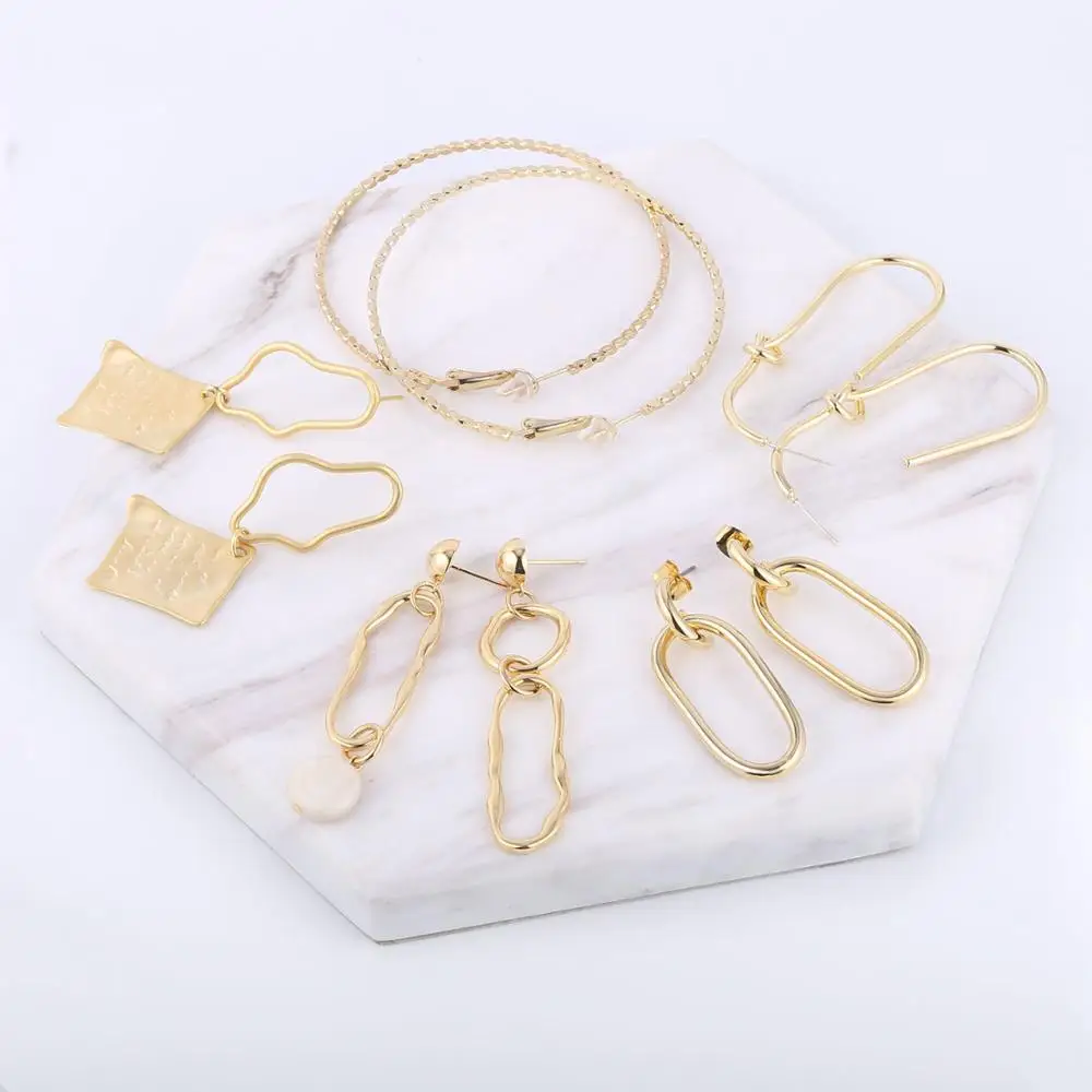 Женские Позолоченные жемчужные серьги металлические золотые геометрические