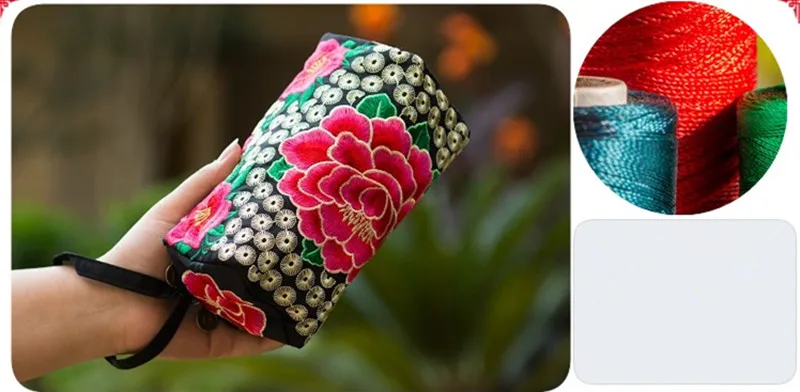 Женские вышитые кошельки Национальный Ветер молния кошелек для телефона сумка