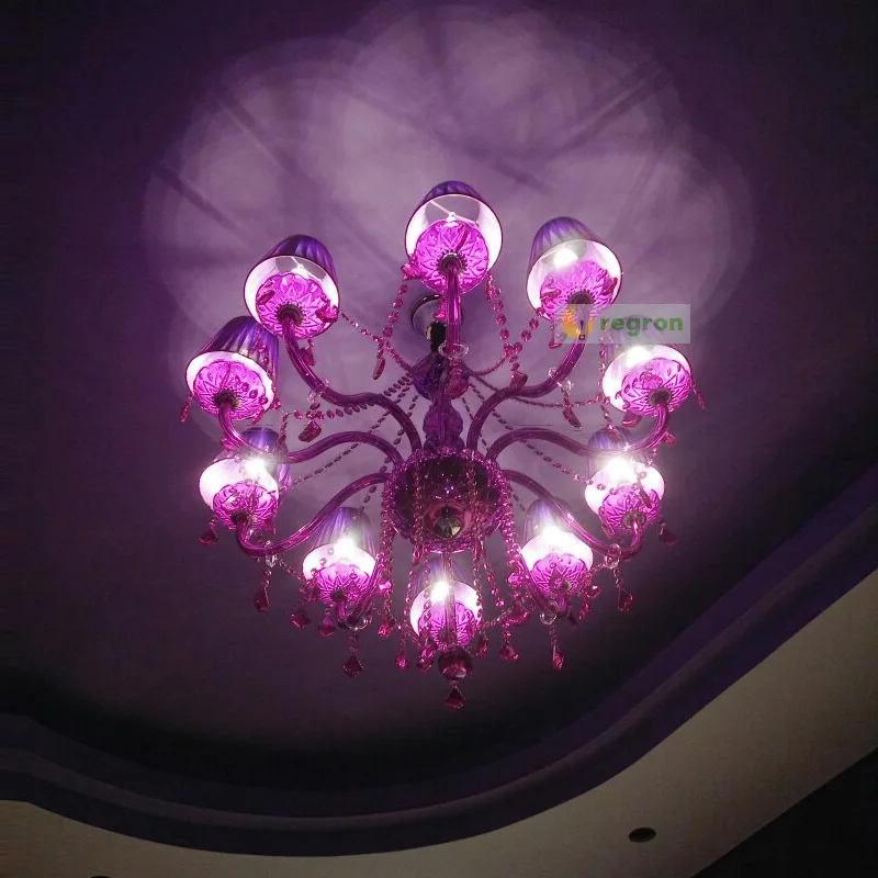 18 arm гостиная большая церковь фиолетовые люстры Led de cristal для дома фиолетовая