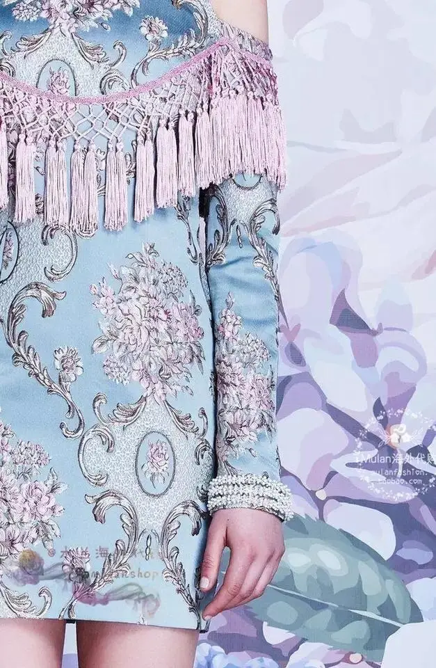 2017 Haute Couture Tassel Nail Bead Jacquard Embroidery Dress Autumn New Arrival Plus Size Women Party Dresses | Женская одежда