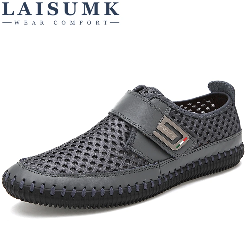 LAISUMK Men Casual Shoes Hot Sale 2020 Summer Breathable Mesh Comfortable Moccasins Fashionable Big Size 38-46 | Обувь