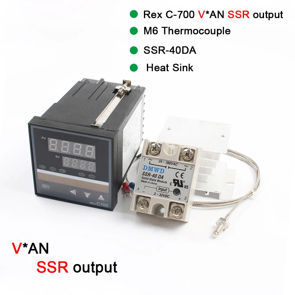 Set 3 REX-C700 Температура контроллер цифровой PID REX Температура контроллер SSR регулятор температуры с термопарным SSR40DA 40A REX-C700 220V~ 240V - Цвет: Set 3