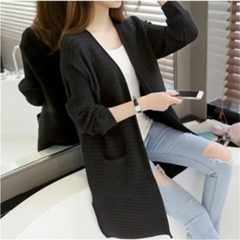 Женский вязаный кардиган Свободный Длинный свитер шаль большие размеры весна