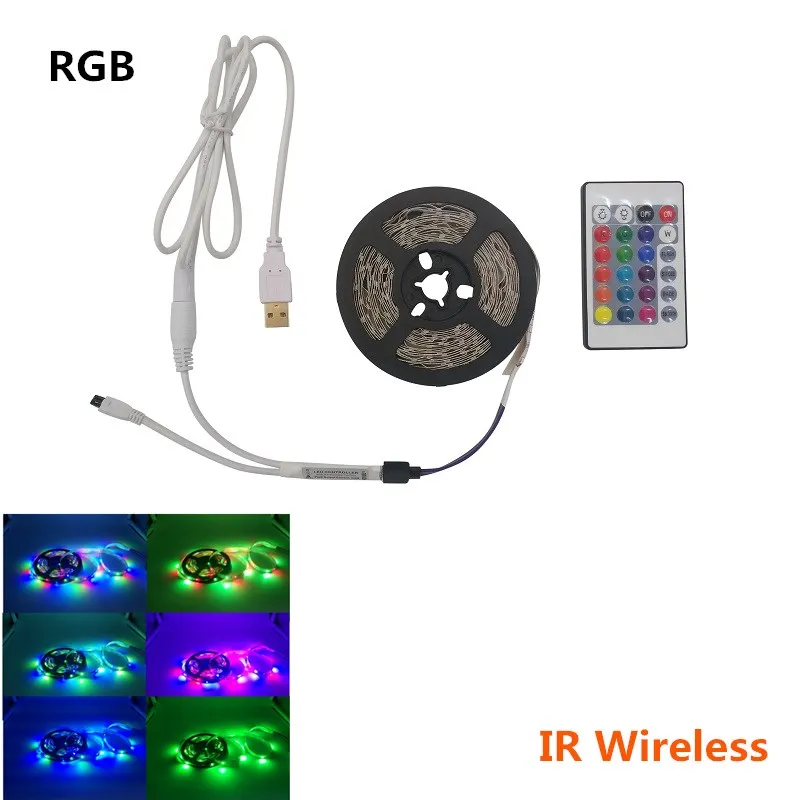 24 Remote RGB 5 м USB светодиодный светильник 5 в 3528 1 метр 5 метров желтый холодный белый розовый зеленый синий красный SMD ленточный потолочный светильник для шкафа водонепроницаемый - Испускаемый цвет: 24 Remote RGB