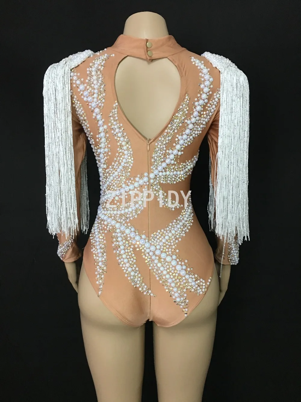 Glisten Rhinestones Mesh Bodysuit Leggings Black White Feather Outfit Nightclub Women Performance Outfit Birthday Party Wear