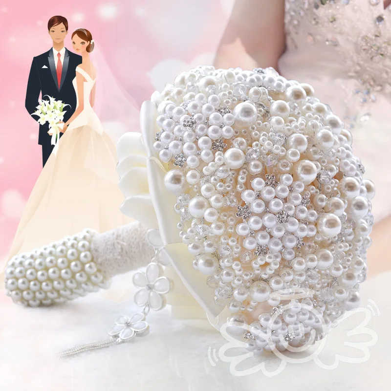 2016 Elegant pearl bride wedding bouquet with beaded crystal Flower decoration Wedding Bridal bouquet bride wedding accessories