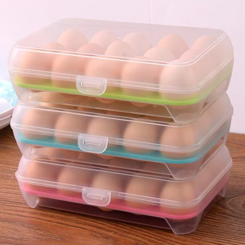 

Kitchen 15-compartment refrigerator egg box plastic portable storage box with lid household egg storage box food storage bins