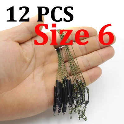 12PCS Hook Size 6 12 шт. карповая оплетка для ловли карпа, крючок для ловли карпа, готовая заколка для волос Ronnie Chod Combi Rigs 2 4 6 8, аксессуары, снасти - Цвет: 12PCS Hook Size 6