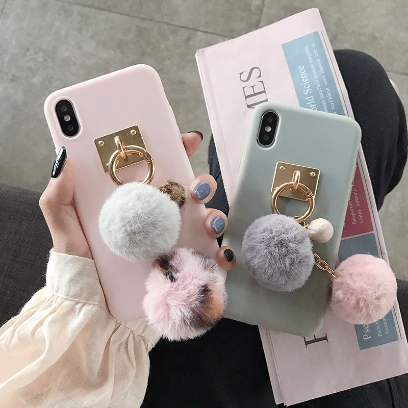 Роскошный 3D чехол из лисьего меха с шариком мягкий силиконовый для телефона iphone X
