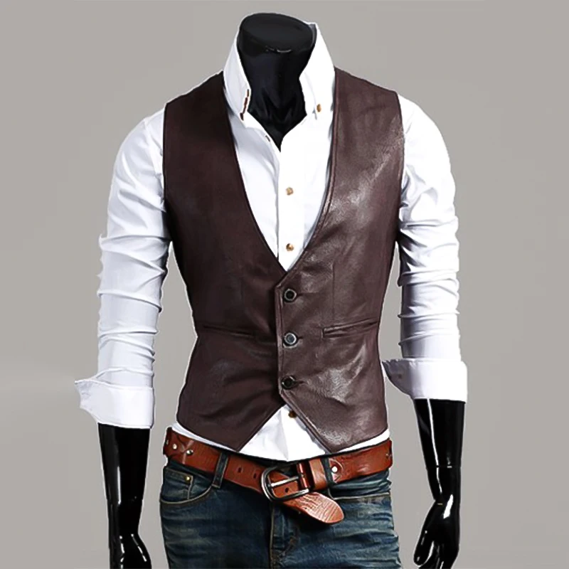 Mens Suit Vest New Men's Slim Plus Size Leather Vest Simple and Stylish Wild Vest Business Vest Waistcoat Waist Coat for Men