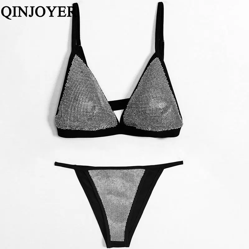 QINJOYER Sexy Micro Brazilian Bikini Set Sequin 2019 Rhinestone Mini Swimsuit Women Push Up Swimwear Tanga Bathing Suits | Женская