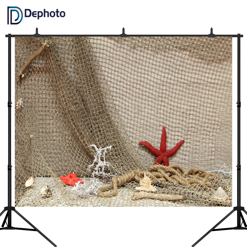 DePhoto Морская звезда ракушка рыболовная сеть сцена Детские Портретные фотографии