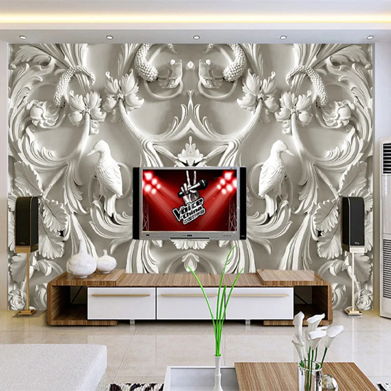 Classical White European Style Relief 3D Stereoscopic TV Background Wall Murals Living Room Hotel Interior Home Decor Wallpapers |