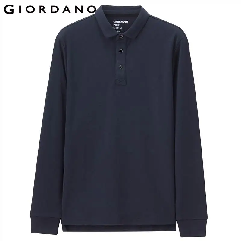 Giordano Мужская рубашка поло мужская однотонная тонкая с длинным рукавом пике