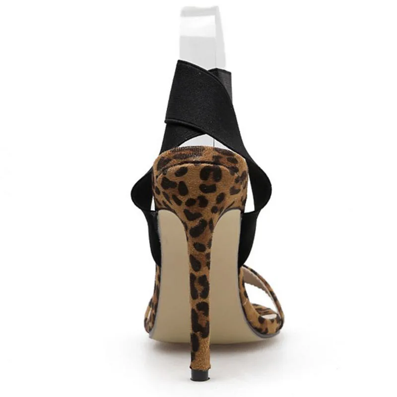 RIZABINA/брендовые пикантные леопардовые женские сандалии с эластичным ремешком на