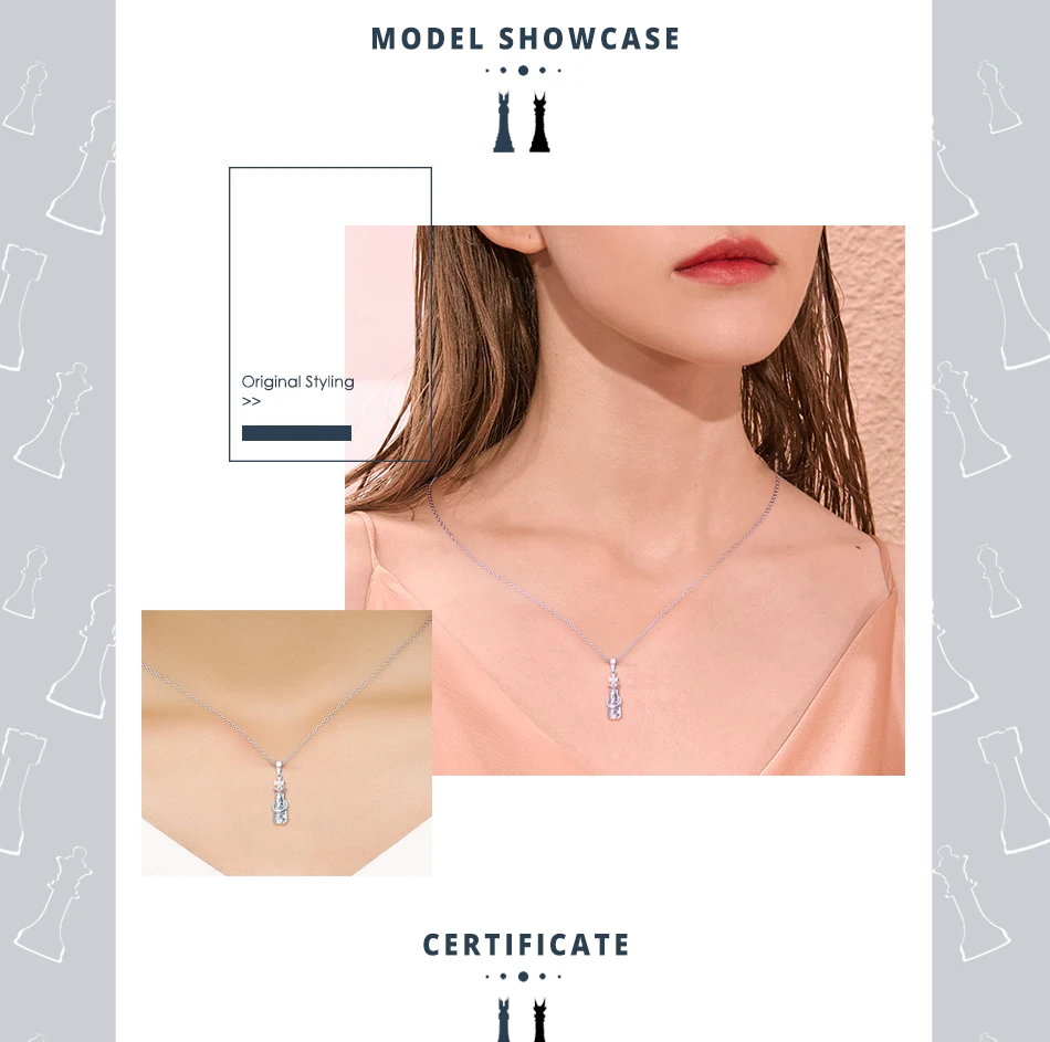 ORSA JEWELS Настоящее женское ожерелье с надписью Queen серебро AAA CZ шахматный узор 27 мм Длинный кулон Женская мода вечерние ювелирные изделия SN129
