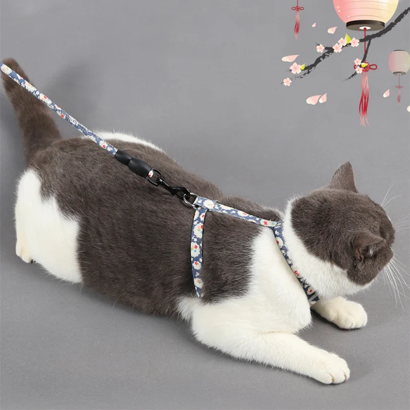 Adjustable Cat Collar Harness Leash for Dogs I-shaped Vest Cotton Rope Small Pet Traction Walk Kitten Halter Products
