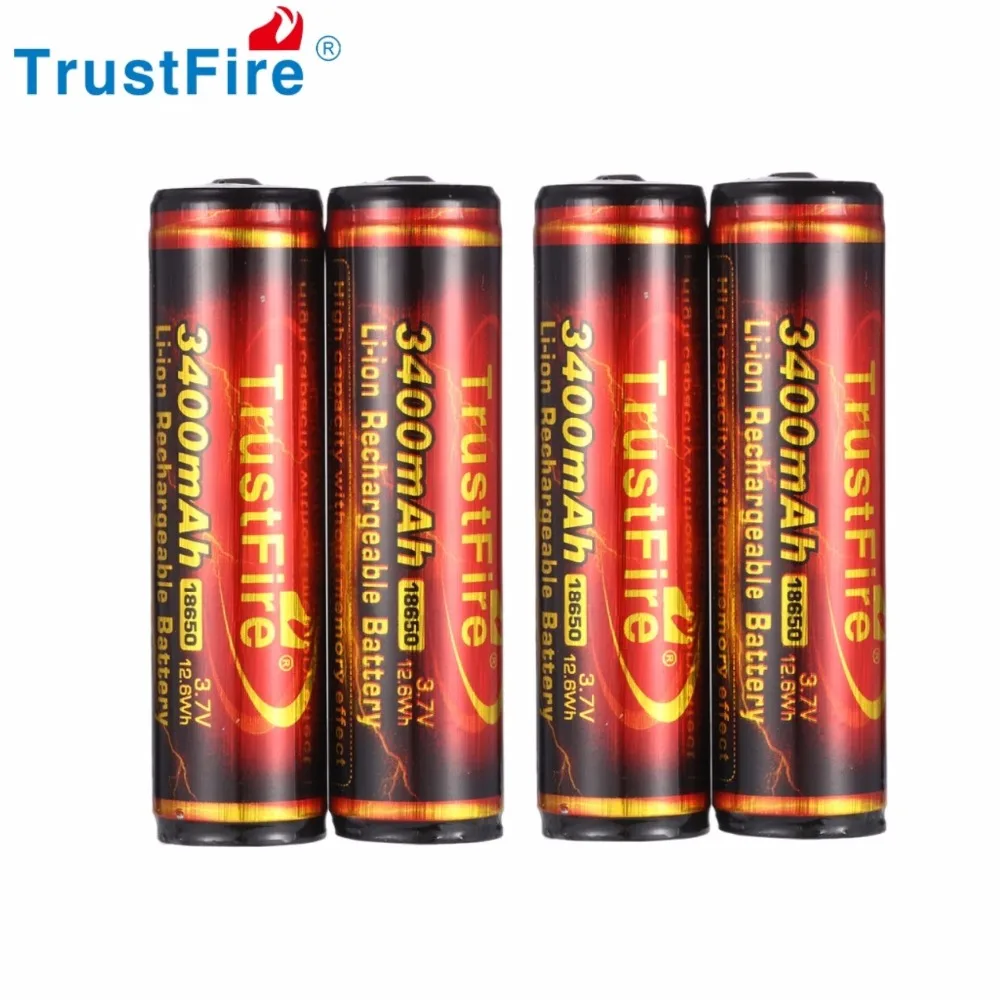 4 шт. TrustFire 3 7 в 18650 литий ионная батарея 3400 мАч перезаряжаемая литиевая с защитой PCB